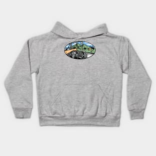 view of the mountain from inside the car Kids Hoodie